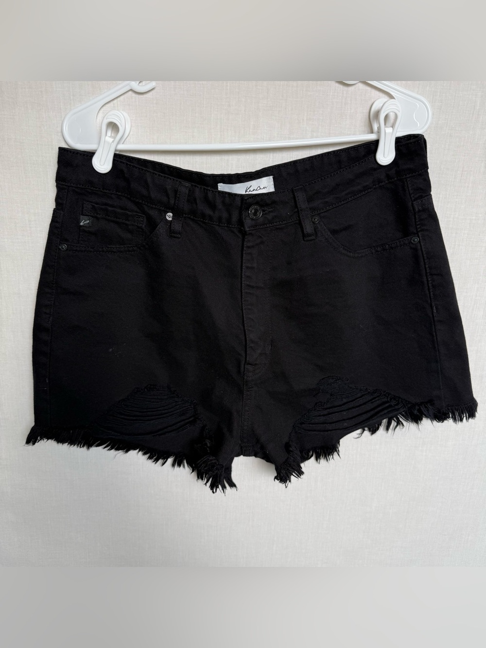 KanCan Cutoff Black Denim Perfect Hi Rise Shorts Plus XL Distressed Frayed Hem